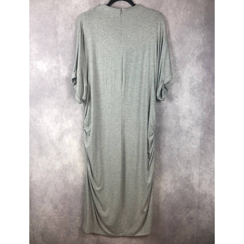 Lane Bryant Midi Dress 22 / 24 Gray Ruched High Neck Short Sleeve Stretch NEW! - Picture 5 of 13